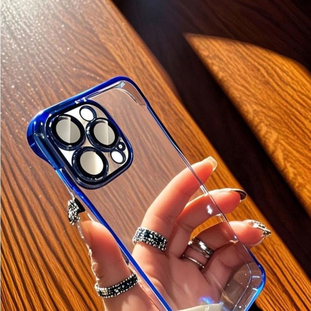 Clear Blue Bumper Phone Case with Black Camera Ring